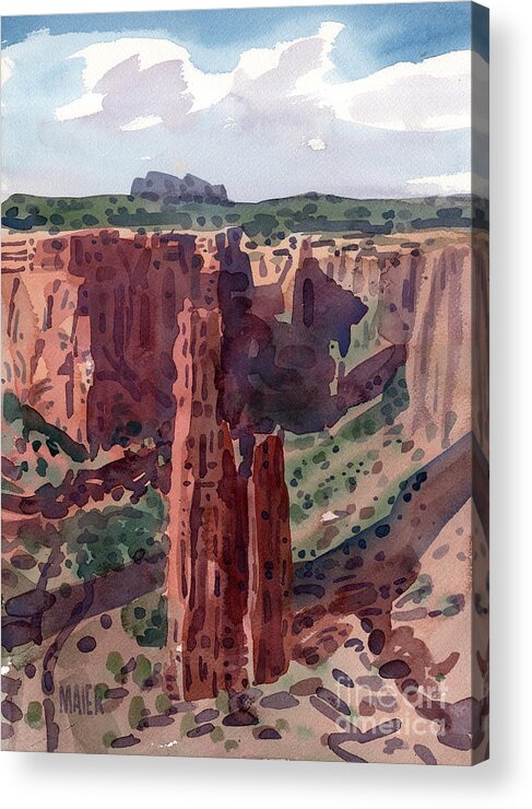 Spider Rock Acrylic Print featuring the painting Spider Rock Overlook by Donald Maier
