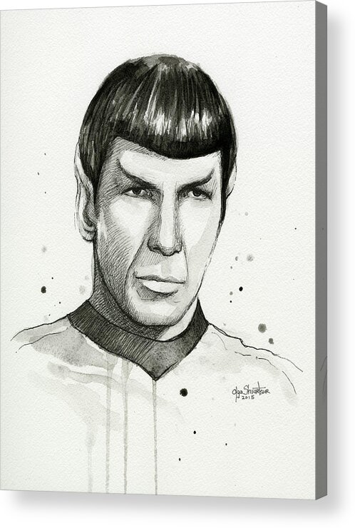 Star Trek Acrylic Print featuring the painting Spock Watercolor Portrait by Olga Shvartsur