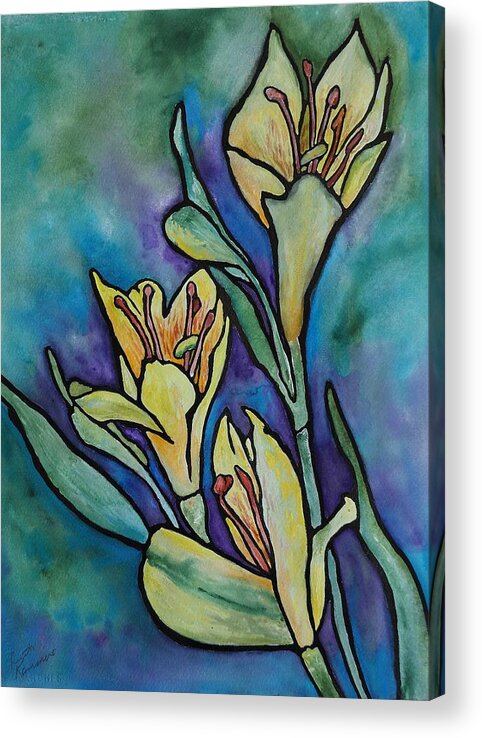 Flowers Acrylic Print featuring the painting Stained Glass Flowers by Ruth Kamenev