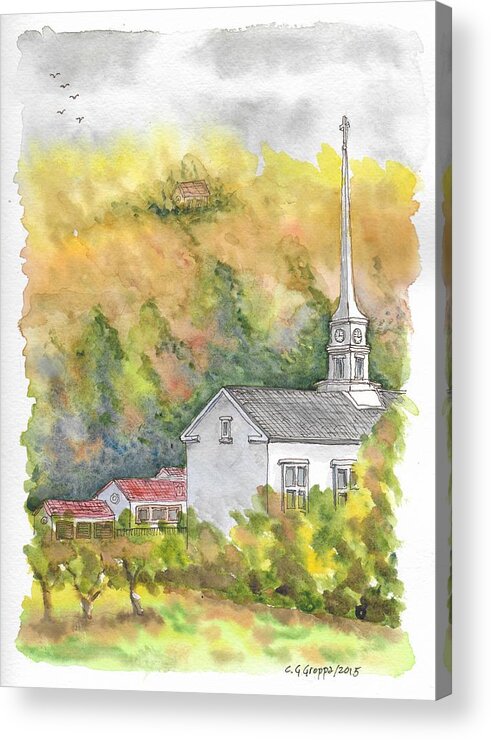 Stowe Community Church Acrylic Print featuring the painting Stowe Community Church, 1839, Stowe, Vermont by Carlos G Groppa