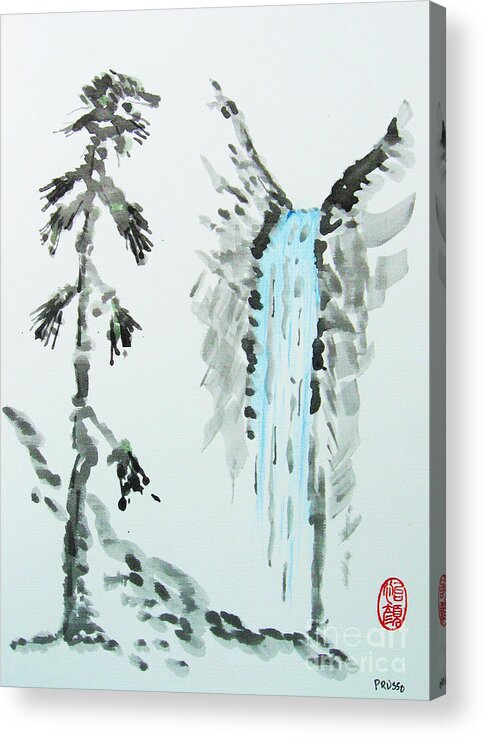 Nature Acrylic Print featuring the painting Sugi to taki by Thea Recuerdo