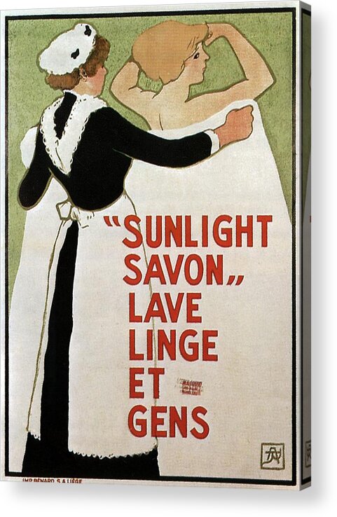 Sunlight Acrylic Print featuring the mixed media Sunlight Savon - Washing Soap - Vintage Soap Advertising Poster by Studio Grafiikka