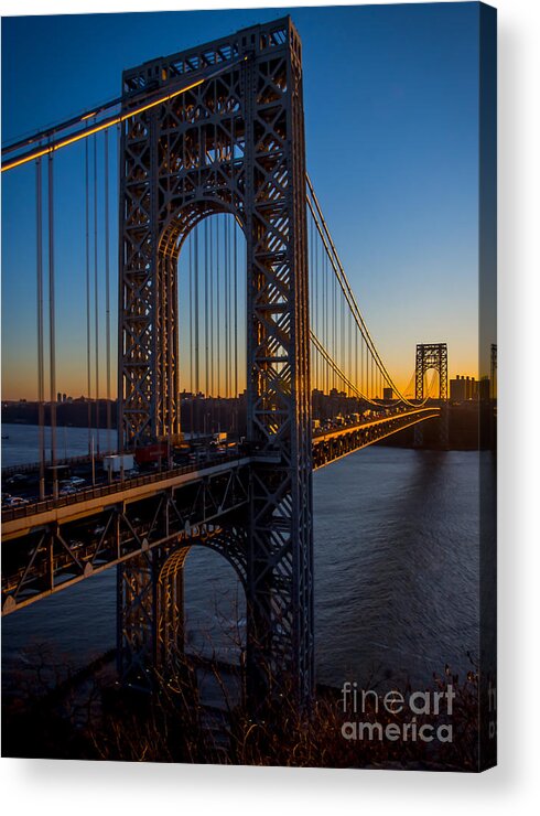 George Washington Bridge Acrylic Print featuring the photograph Sunrise on the GWB, NYC - Portrait by James Aiken