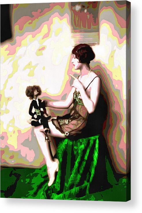 Surreal Painting Acrylic Print featuring the digital art Surreal Painting of a Girl and Her Puppet by Caterina Christakos