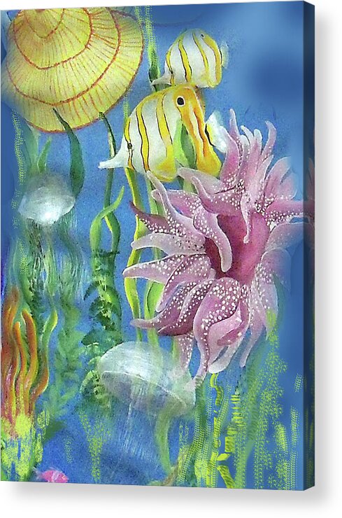 Undersea Fish Acrylic Print featuring the painting Swimming with the Jellies by Janis Grau