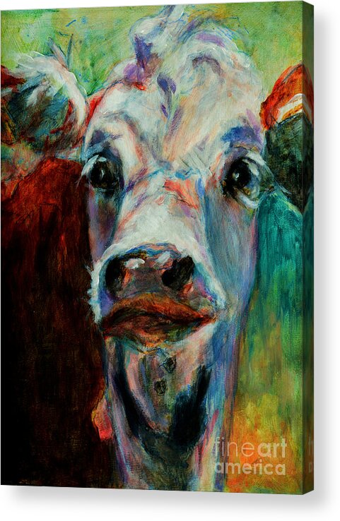Swiss Acrylic Print featuring the painting Swiss Cow - 1 by David Van Hulst