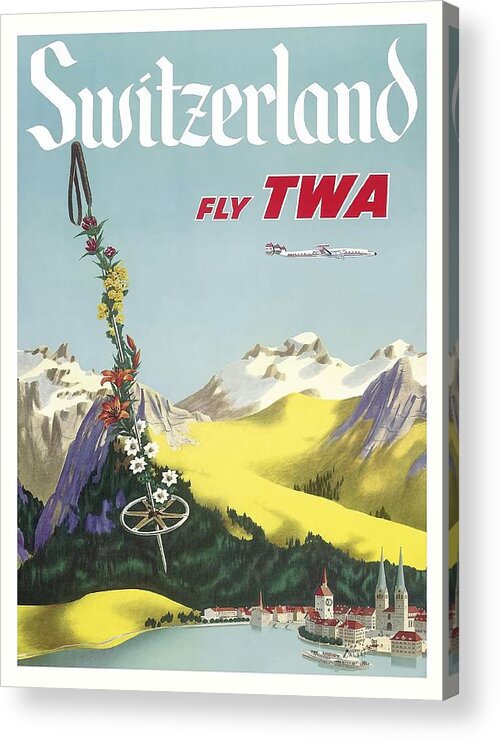 Vintage Swissair airline print retro Switzerland Travel poster