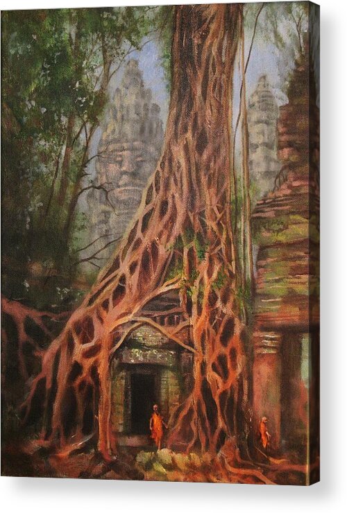  Ancient Ruins Acrylic Print featuring the painting Ta Prohm Cambodia by Tom Shropshire