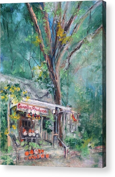 Oil Pastel Acrylic Print featuring the painting Slidell Produce by Robin Miller-Bookhout