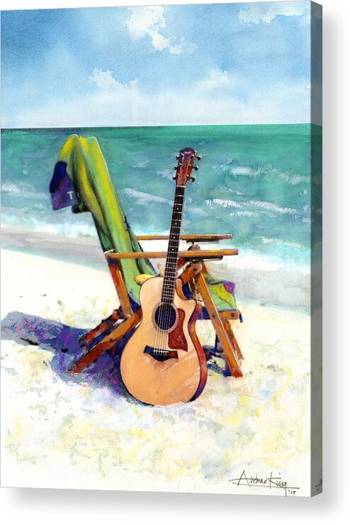 Guitar Paintings Acrylic Print featuring the painting Taylor at the Beach by Andrew King