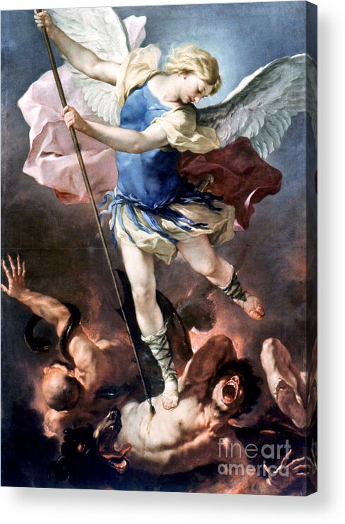 Aod Acrylic Print featuring the painting The Archangel Michael by Luca Giordano