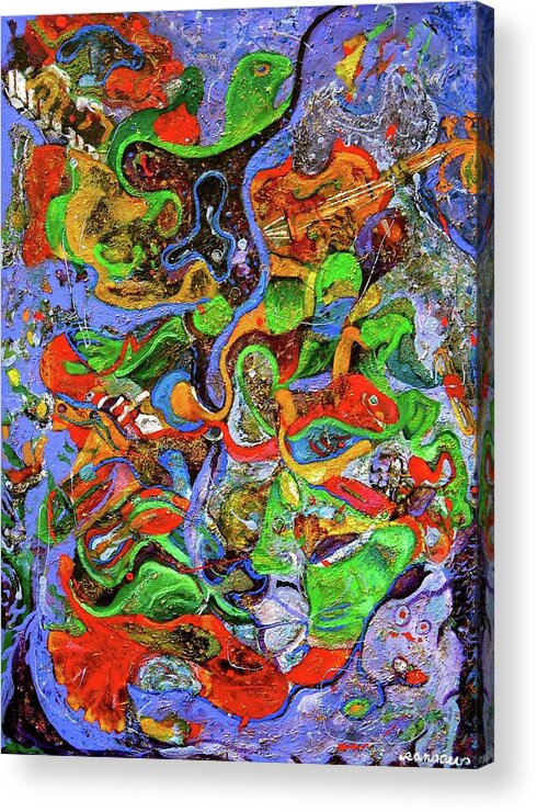 Musical Abstracts Acrylic Print featuring the painting The Fiddle Player by Lee Ransaw