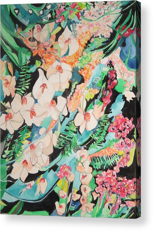 The Gallery Of Orchids 2 Acrylic Print featuring the painting The Gallery of Orchids 2 by Esther Newman-Cohen