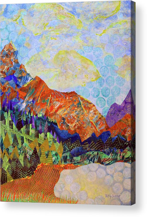 Monoprint Collage Acrylic Print featuring the painting The Golden Hour by Polly Castor