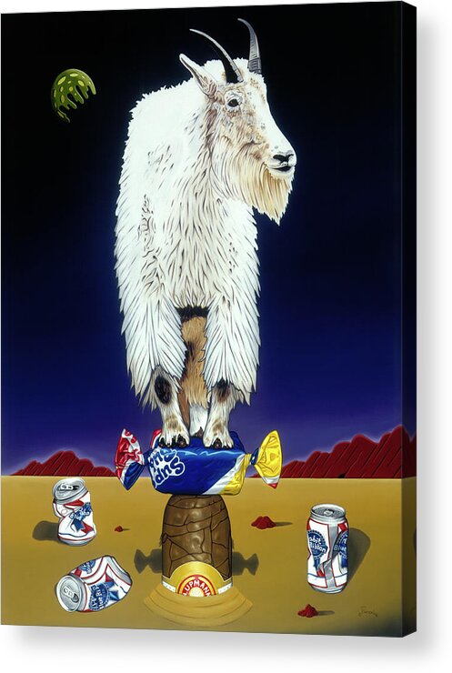 Mountain Goat Acrylic Print featuring the painting The Intoxicated Mountain Goat by Paxton Mobley