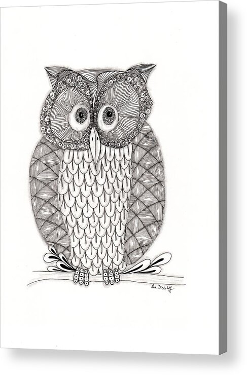 Owl Acrylic Print featuring the drawing The Owl's Who by Paula Dickerhoff