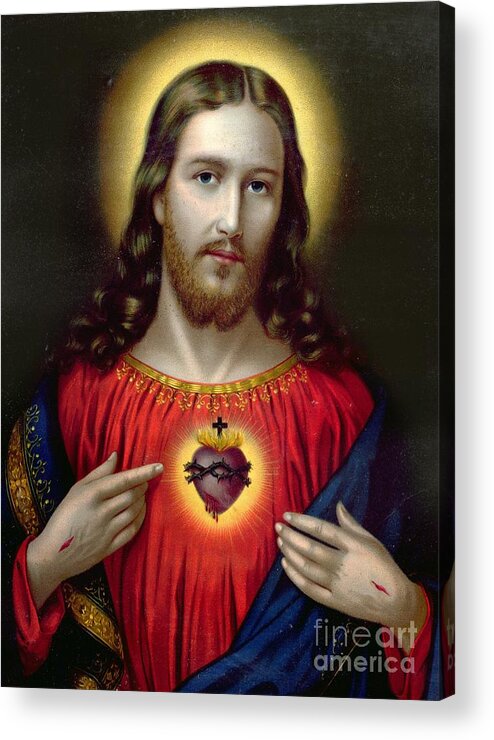 Jesus Acrylic Print featuring the painting The Sacred Heart of Jesus by English School