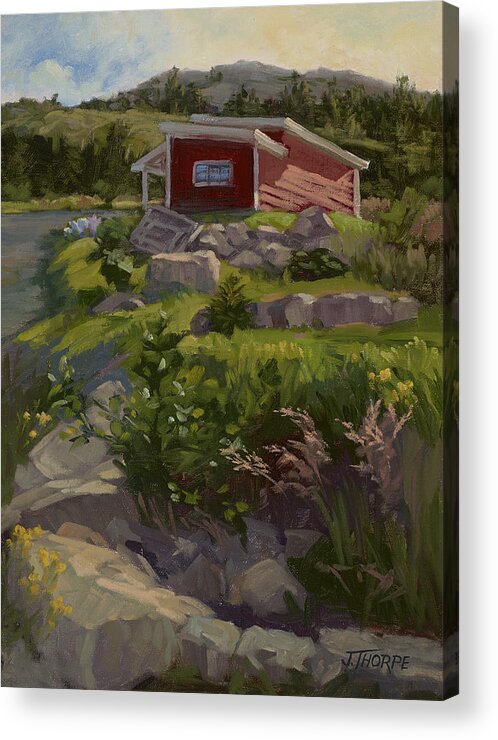 Red Acrylic Print featuring the painting The Shed by Jane Thorpe