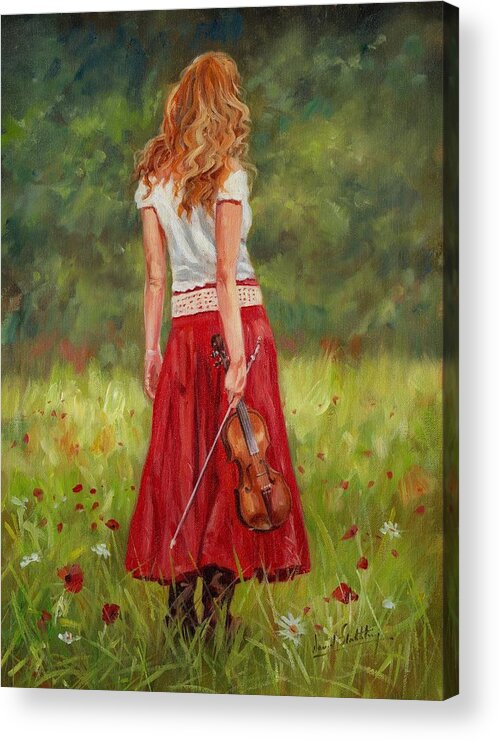 Girl Acrylic Print featuring the painting The Violinist by David Stribbling