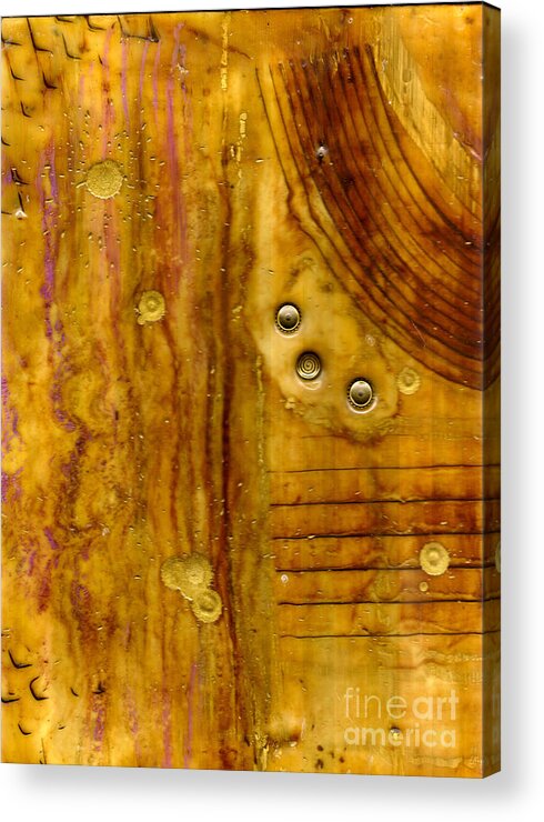 Wood Acrylic Print featuring the mixed media Three Brass Tokens III by Angela L Walker