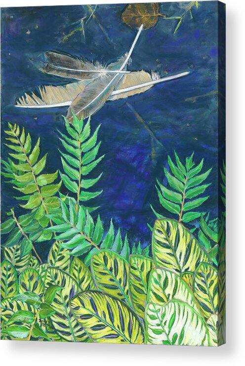 Birdseye Art Studio Acrylic Print featuring the painting Three Feathers Floating by Nick Payne
