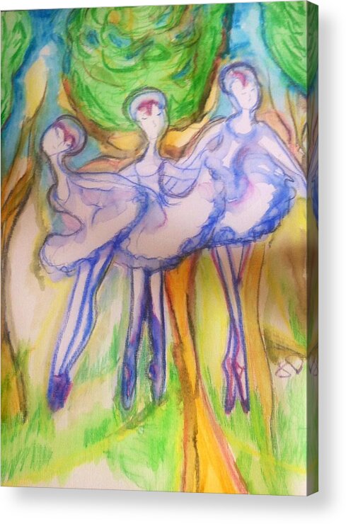 Birds Acrylic Print featuring the painting Three magical birds by Judith Desrosiers