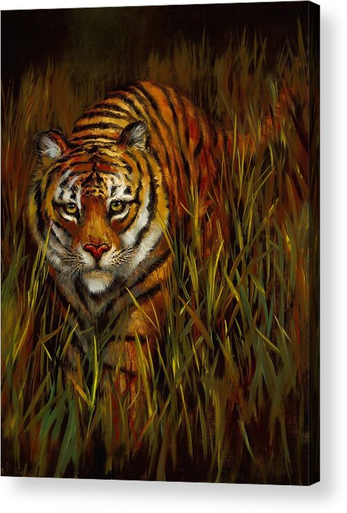 Tiger Acrylic Print featuring the painting Quietly Waiting by Lynne Pittard