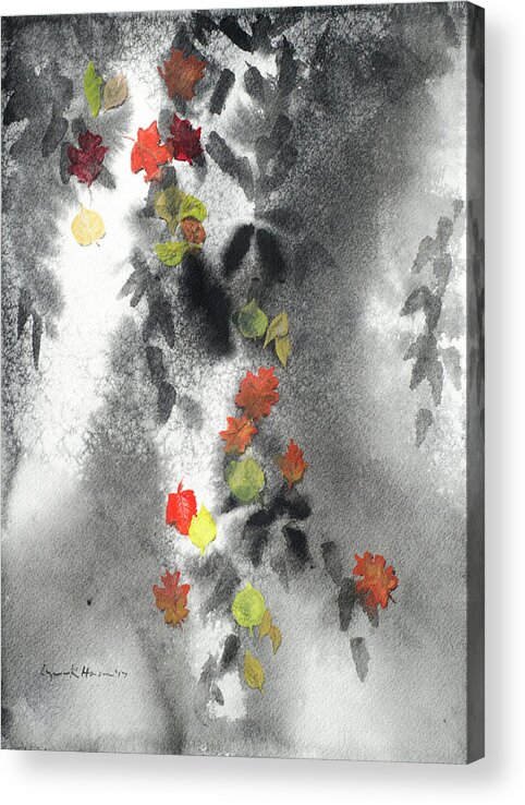 Watercolor Acrylic Print featuring the painting Tree Shadows and Fall Leaves by Lynn Hansen