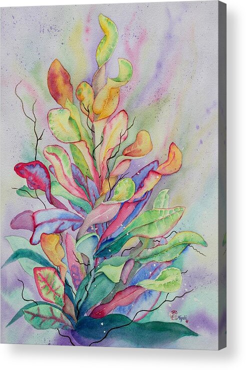 Croton Acrylic Print featuring the painting Tropical Vortex by Kelly Miyuki Kimura