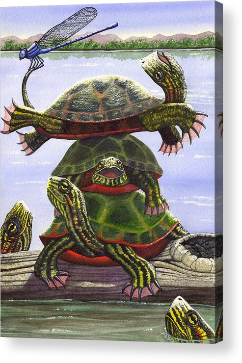 Turtle Acrylic Print featuring the painting Turtle Circus by Catherine G McElroy