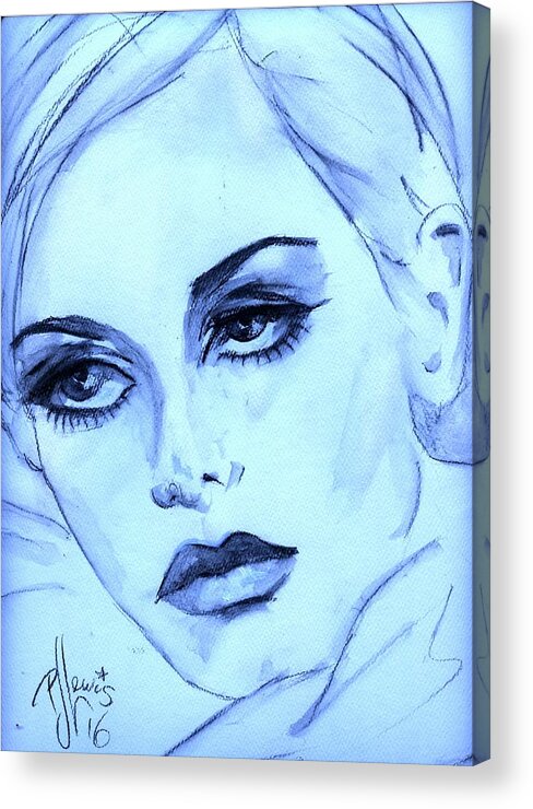 Twiggy Acrylic Print featuring the painting Twiggy in blue by PJ Lewis