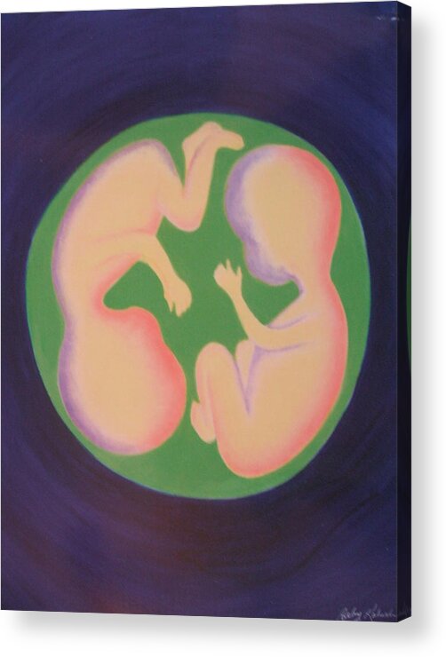Twins In The Womb Acrylic Print featuring the painting Twins in the Womb by Deby Kalush