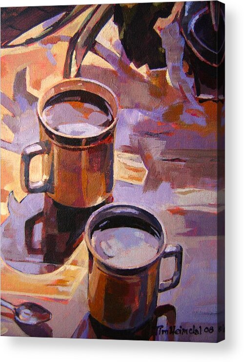 Still Life Acrylic Print featuring the painting Two Coffees Take 2 by Tim Heimdal