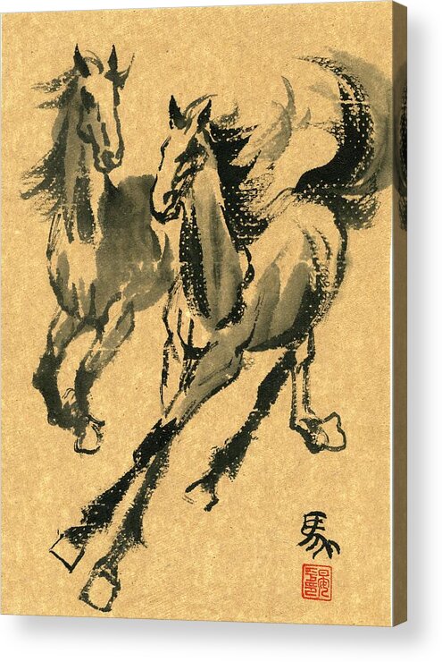 Horse Acrylic Print featuring the painting Good Buddies by Ping Yan