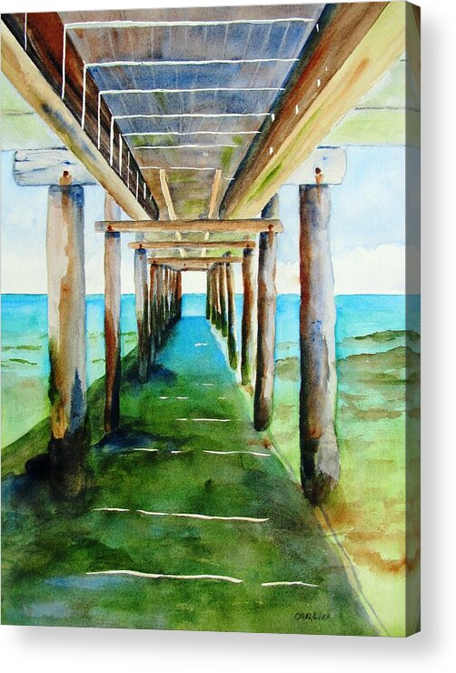 Pier Acrylic Print featuring the painting Under the Playa Paraiso Pier by Carlin Blahnik CarlinArtWatercolor