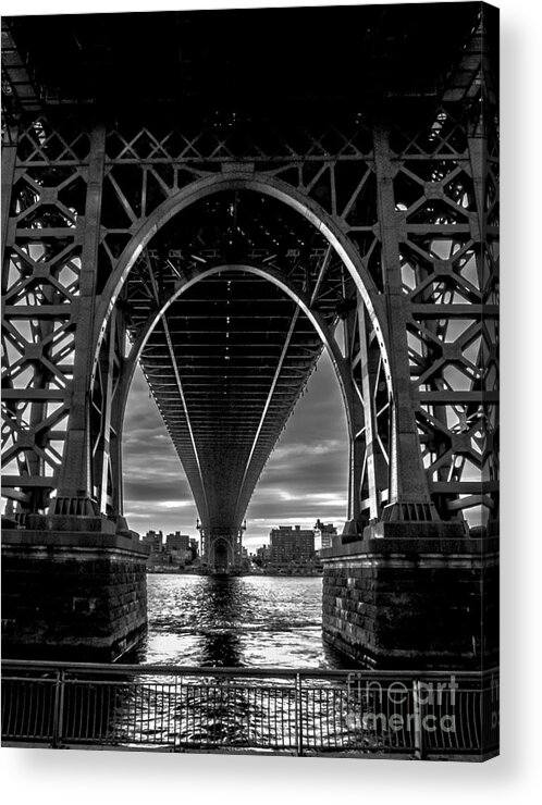 Williamsburg Bridge Acrylic Print featuring the photograph Under the Williamsburg Bridge - BW by James Aiken