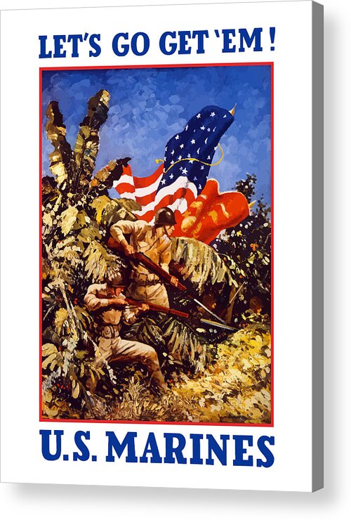 Marines Acrylic Print featuring the painting US Marines - WW2 by War Is Hell Store