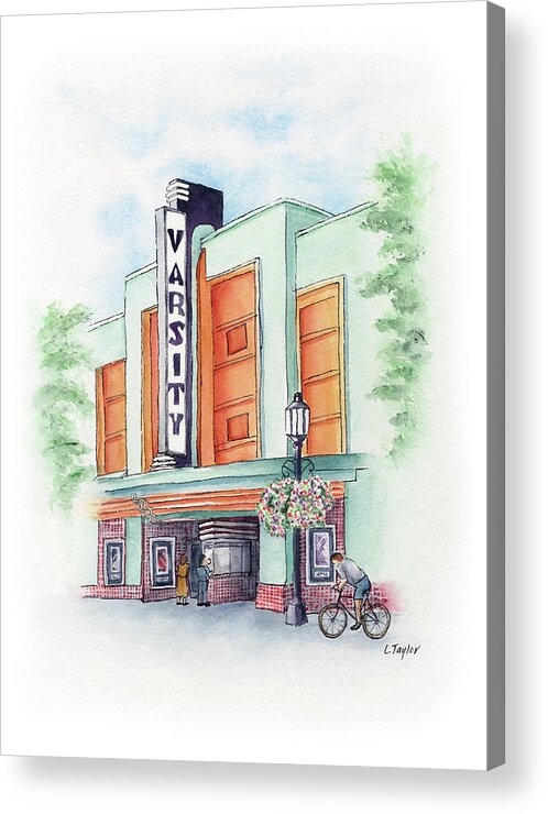 Old Theater Acrylic Print featuring the painting Varsity on Main by Lori Taylor