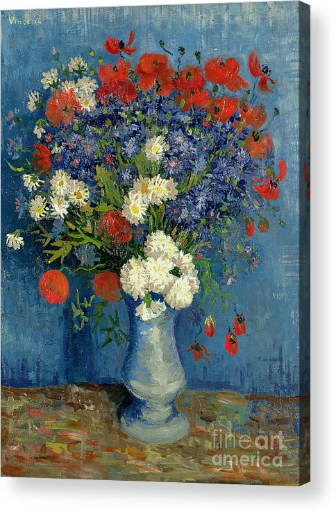 Still Acrylic Print featuring the painting Vase with Cornflowers and Poppies by Vincent Van Gogh