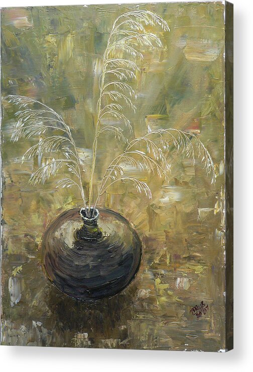 Still Life Acrylic Print featuring the painting Vase with Wheat. by Mila Ryk