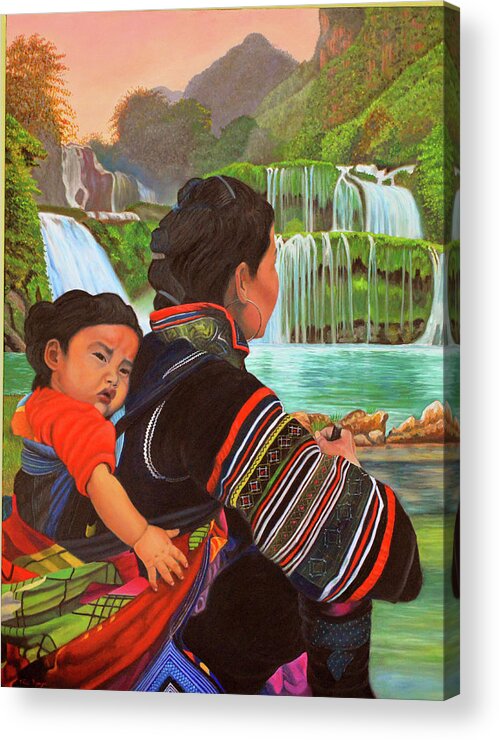 Waterfalls Acrylic Print featuring the painting Waterworld by Thu Nguyen