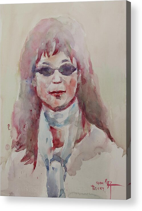 Watercolor Acrylic Print featuring the painting WC Portrait 1629 My Sister Younhee by Becky Kim