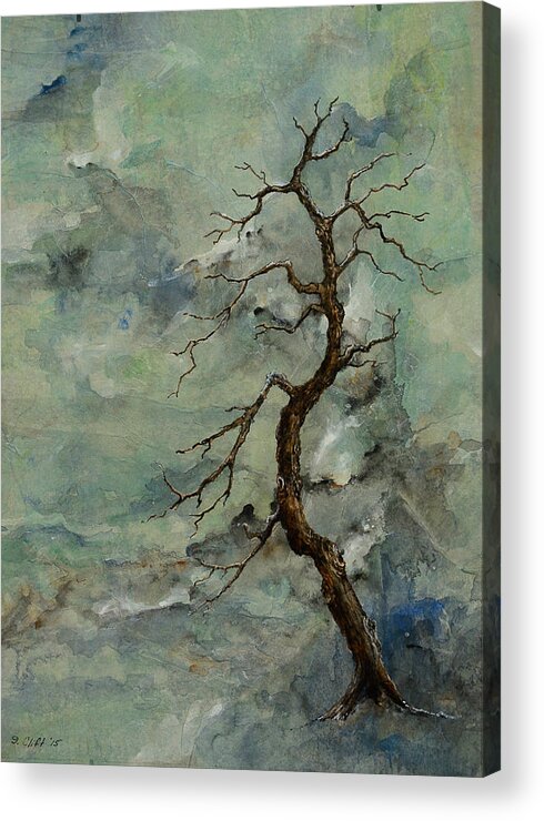 Landscape Acrylic Print featuring the painting Weathered Tree 5 by Sandy Clift
