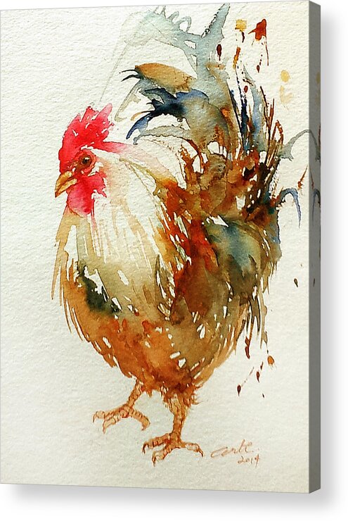 Rooster Acrylic Print featuring the painting White Knight Rooster by Arti Chauhan