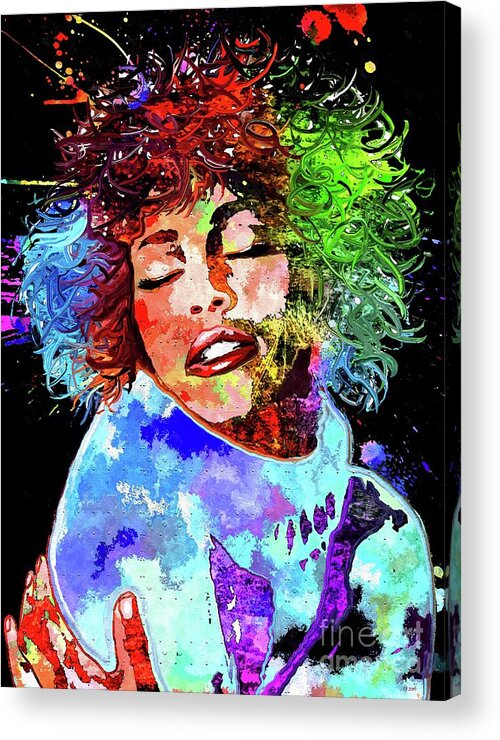 Whitney Houston Colored Acrylic Print featuring the mixed media Whitney Houston Colored by Daniel Janda