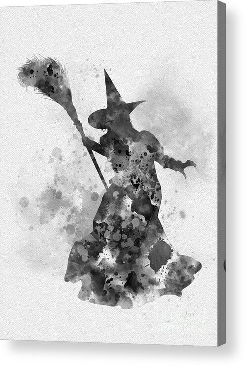 Wicked Witch Of The West Acrylic Print featuring the mixed media Wicked Witch of the West Black and White by My Inspiration