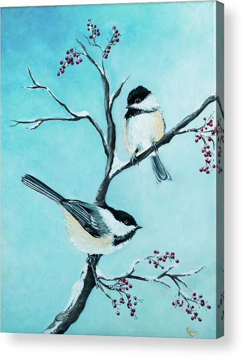 Chickadee's Acrylic Print featuring the painting Windows View by Vivian Casey Fine Art