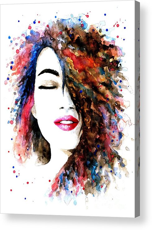 Woman Acrylic Print featuring the painting Woman Portrait 1 by Lucie Dumas