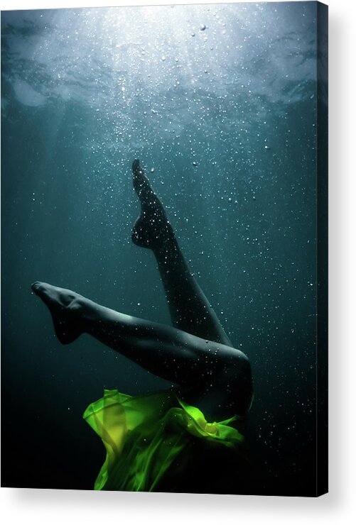 Underwater Acrylic Print featuring the photograph Yellow Dress Dancing by Nicklas Gustafsson