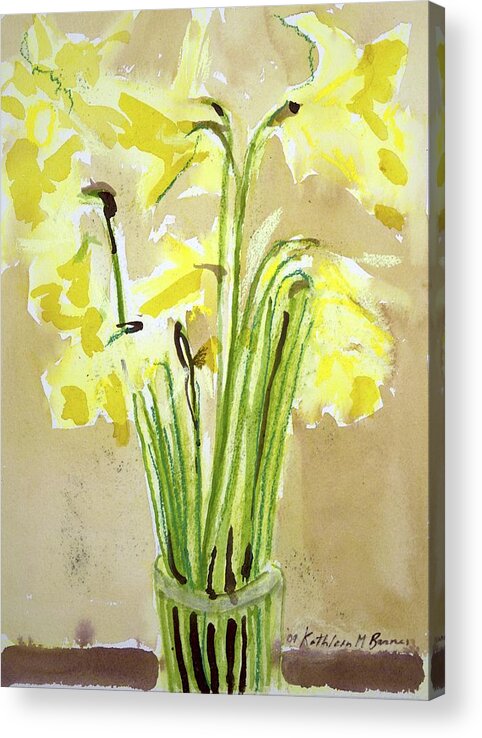  Acrylic Print featuring the painting Yellow Flowers in Vase by Kathleen Barnes